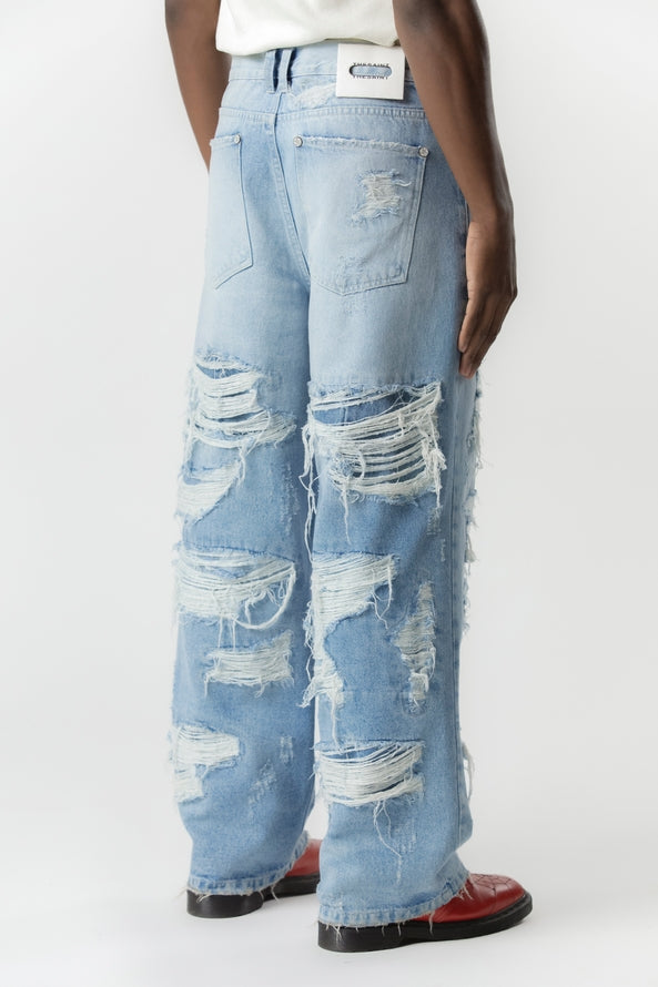 DENIM PANTS DESTROYED LIGHT BLUE