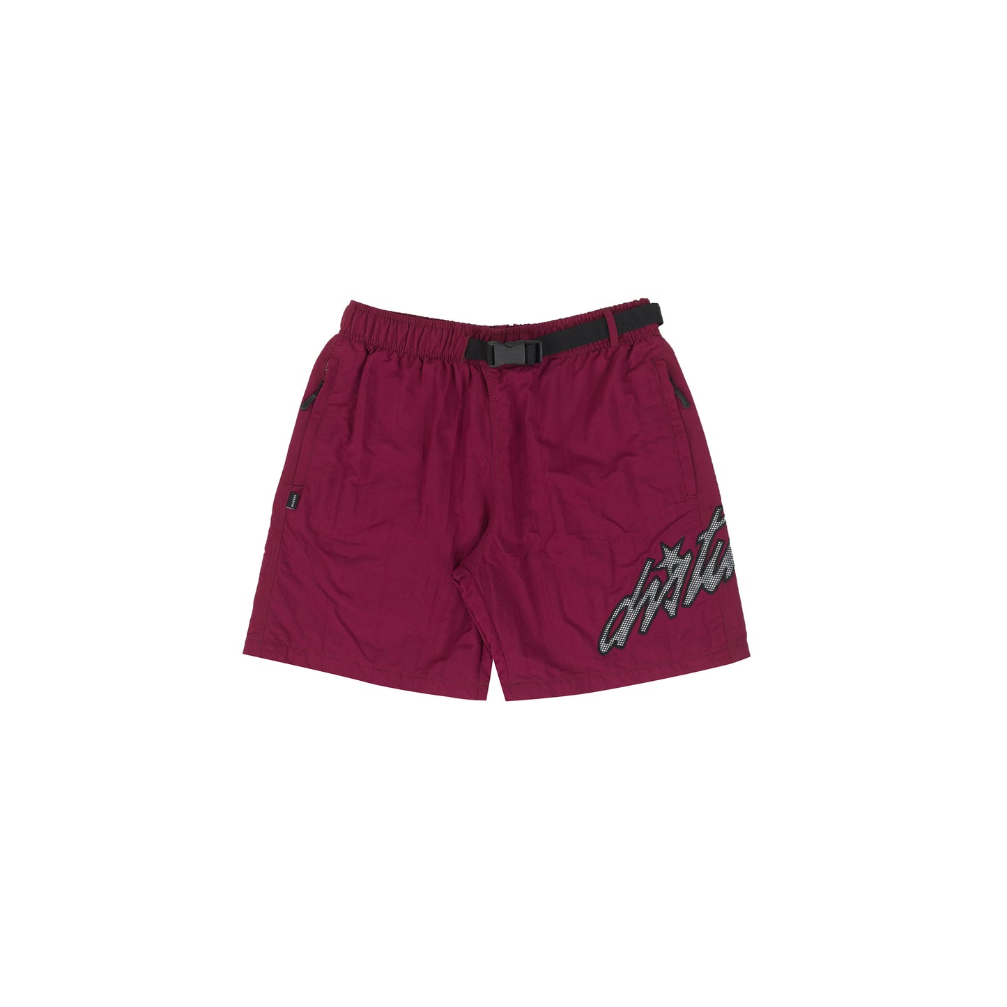 Cursive Nylon Shorts In Burgundy