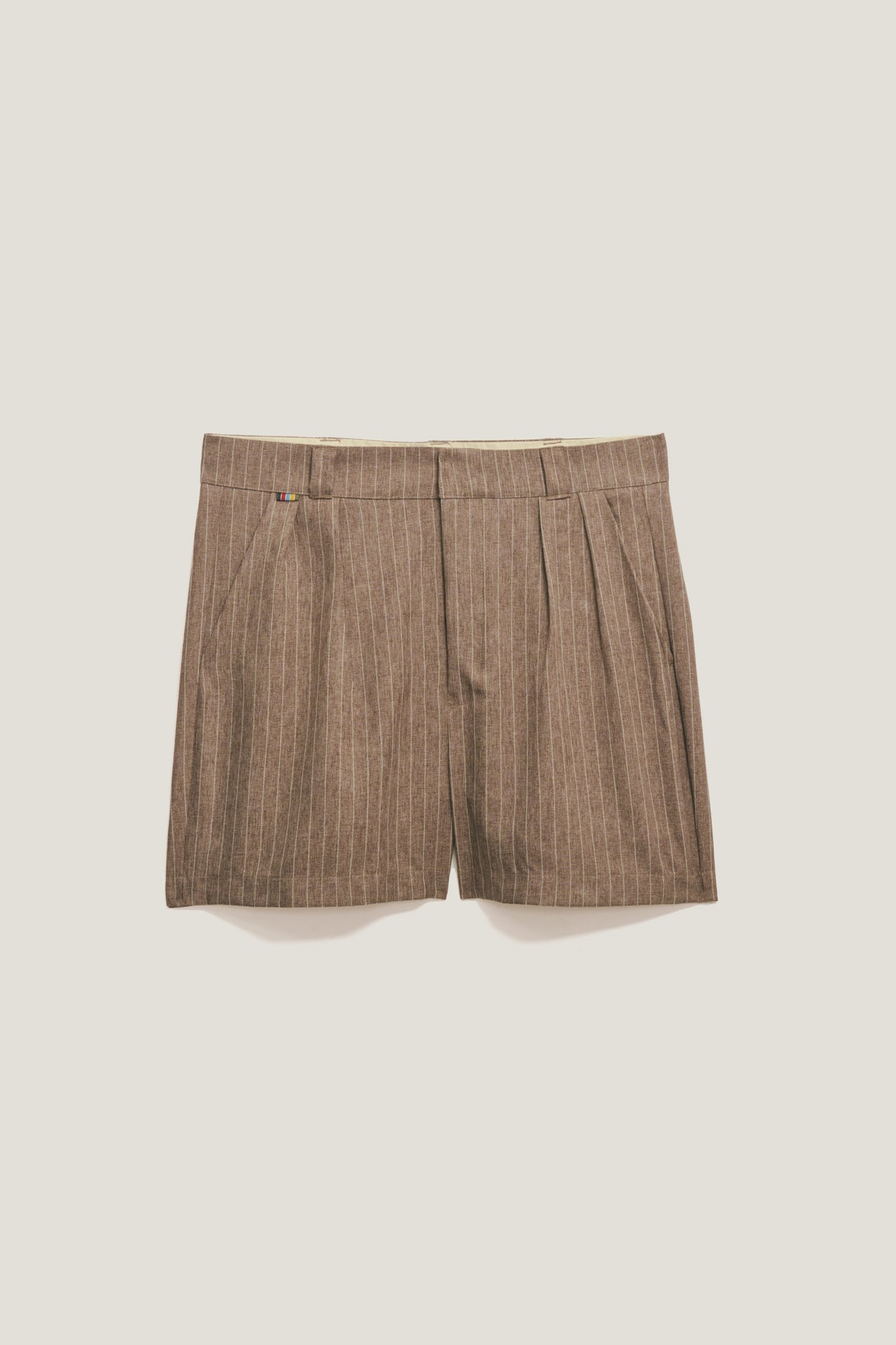 Bermuda Alfaiataria Dupla Prega Risca de Giz Marrom Tobacco