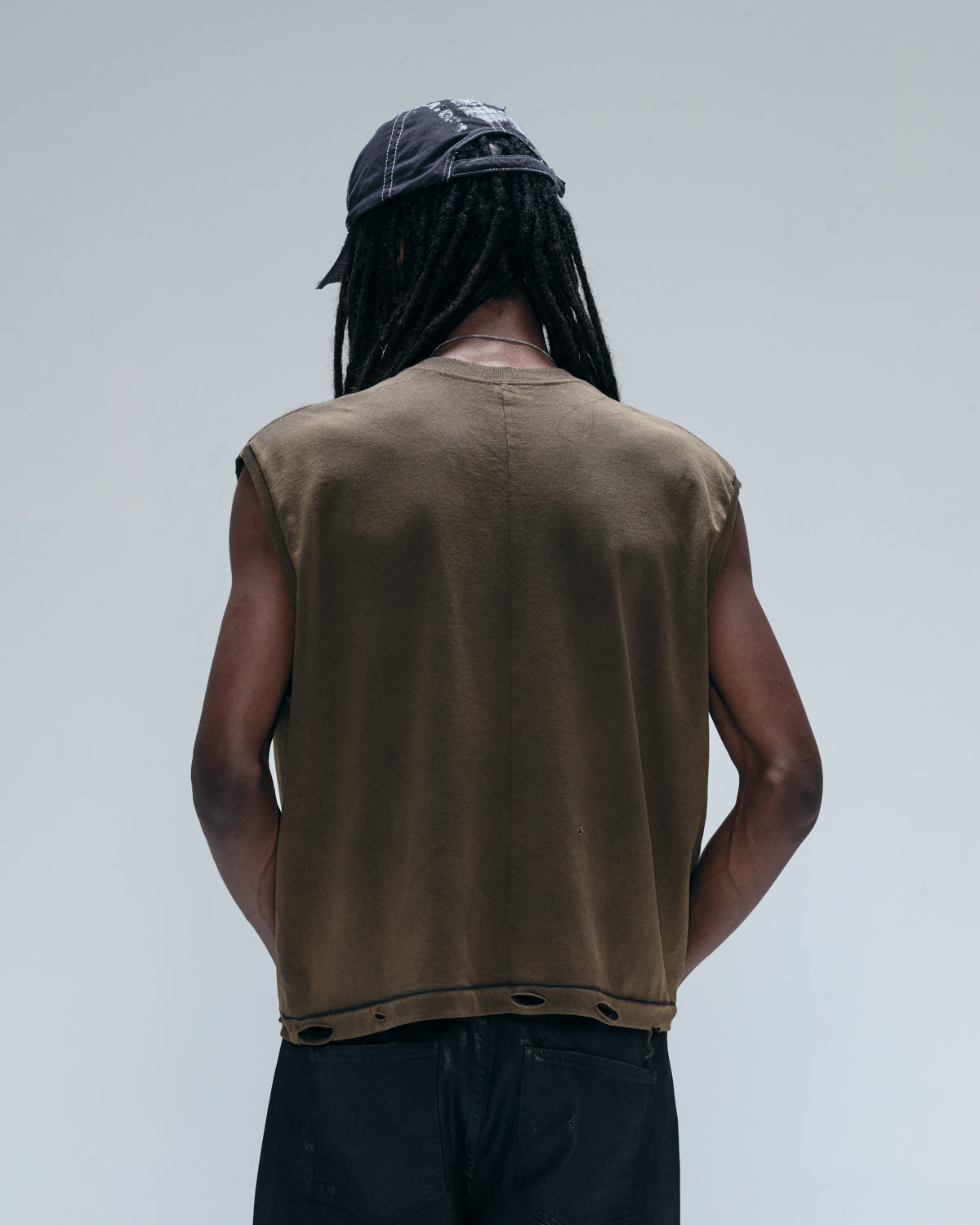 TRASHED TANK TOP - OLIVE GREEN