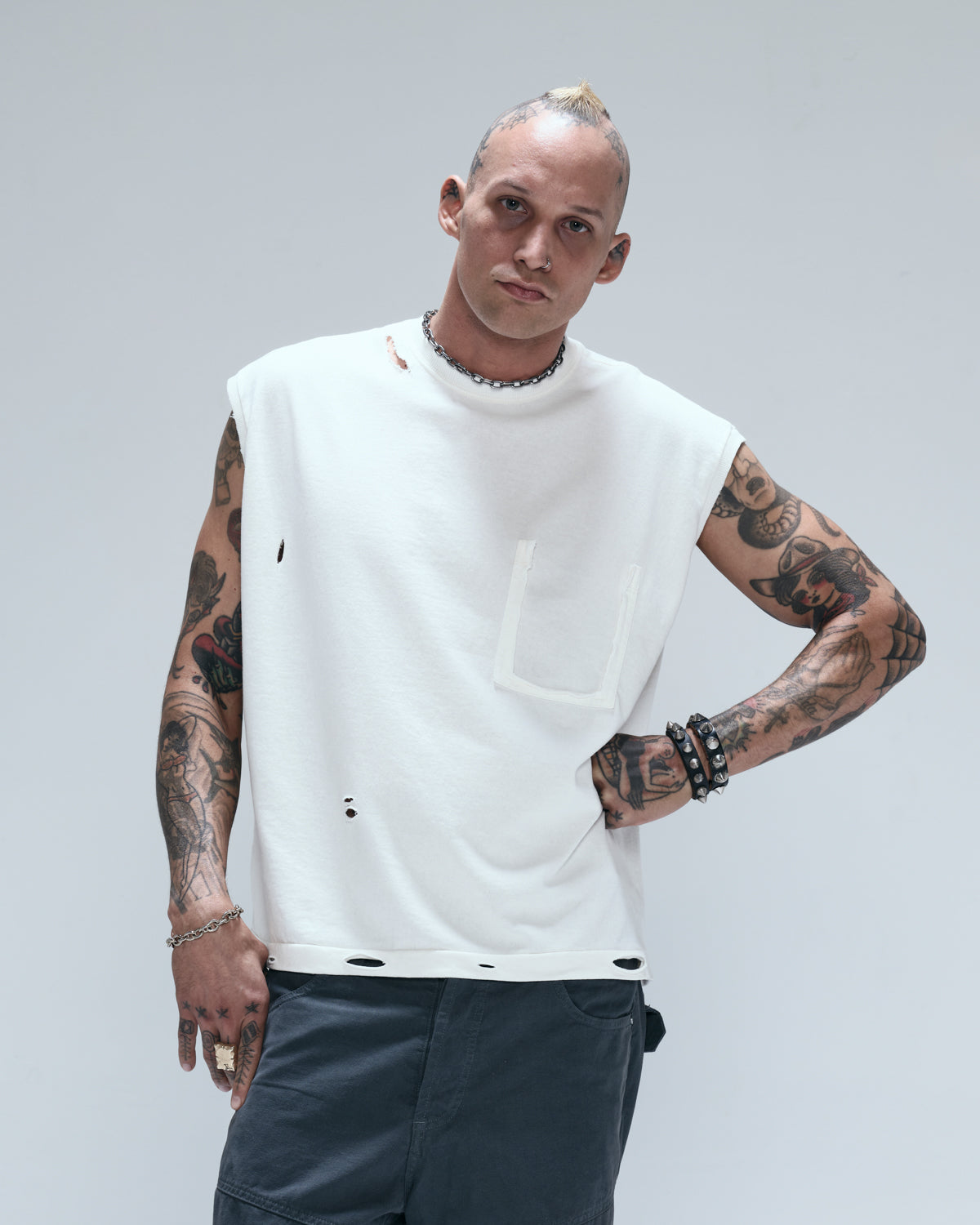 TRASHED TANK TOP - OFF WHITE