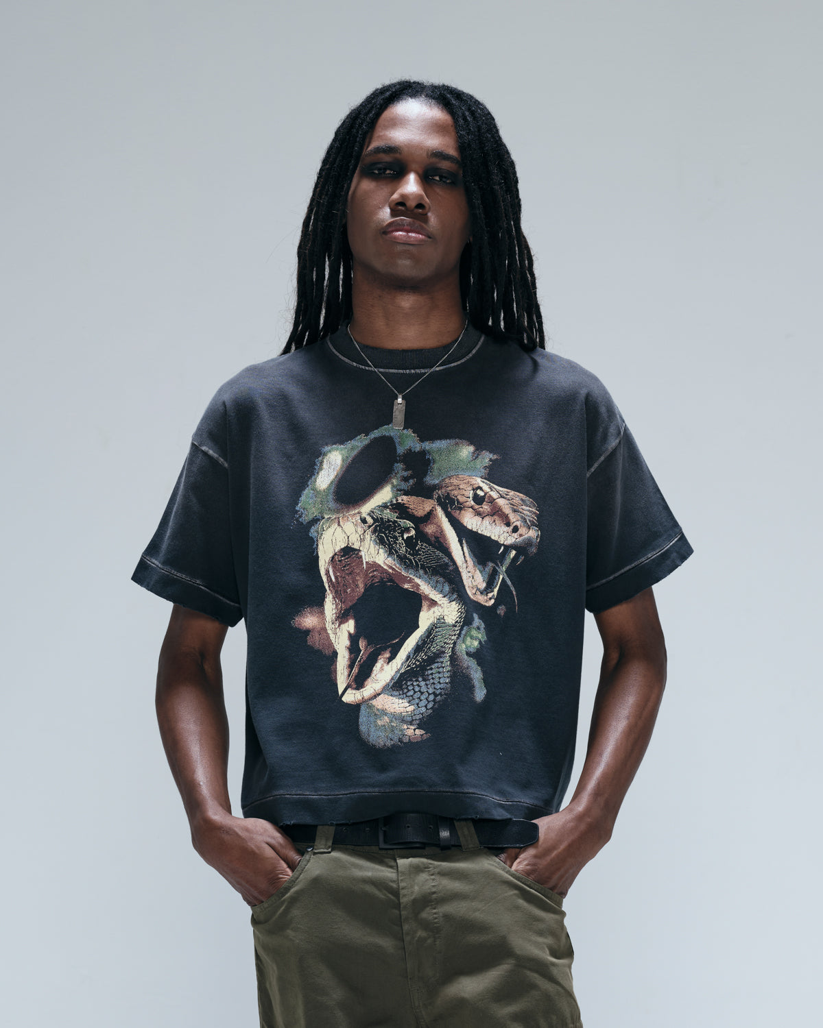 SERPENT BOXY TEE - FADED BLACK