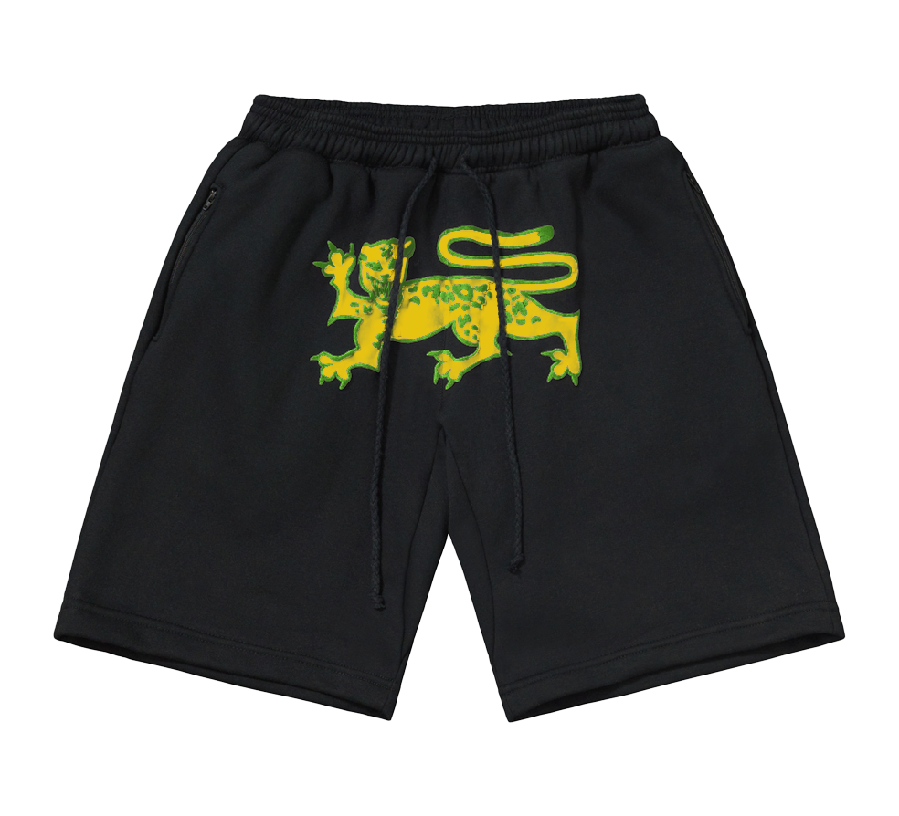 SHORTS MOLETOM ONCA PRETO E AMARELO