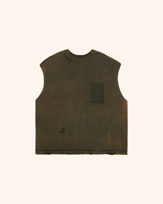 TRASHED TANK TOP - OLIVE GREEN