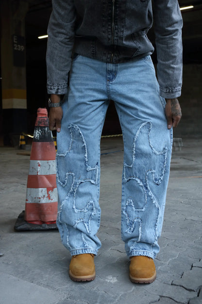 Calça Baggy Patchwork  Fire Blue
