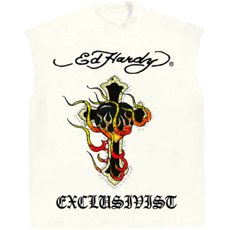 Ed Hardy Love Religion Sleeveless Tee Off White