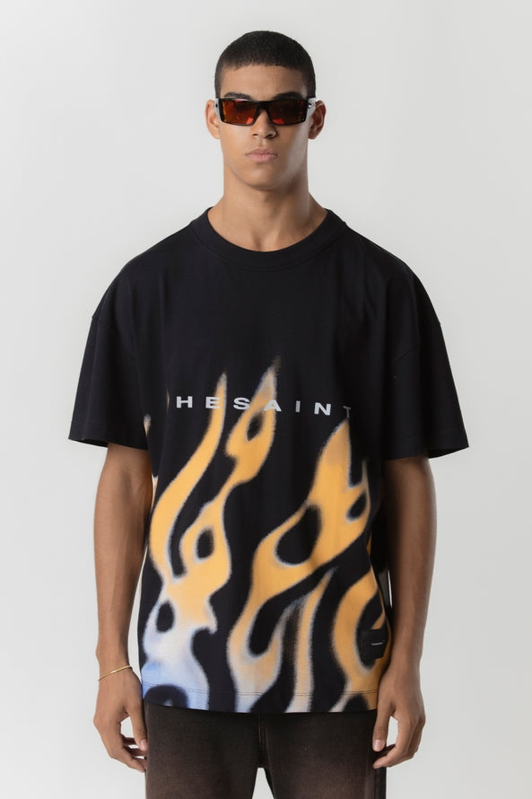 T-SHIRT OVERSIZED FIRE BLUR BLACK