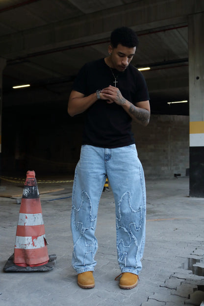 Calça Baggy Patchwork  Fire Blue