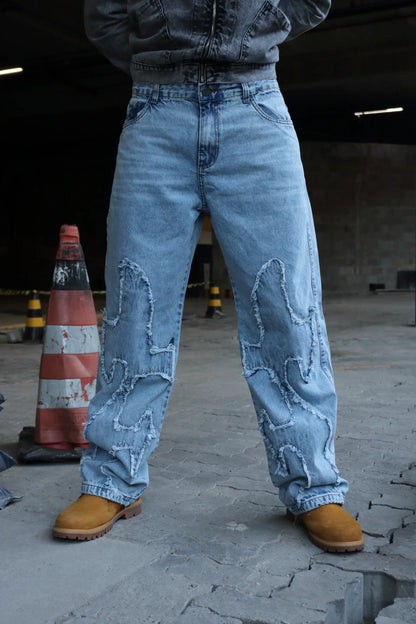 Calça Baggy Patchwork  Fire Blue