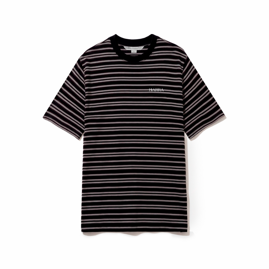 Camiseta Listrada Barra Logo Preta