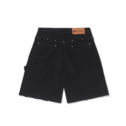Bermuda Jeans Barra/High Desconstruida Preta