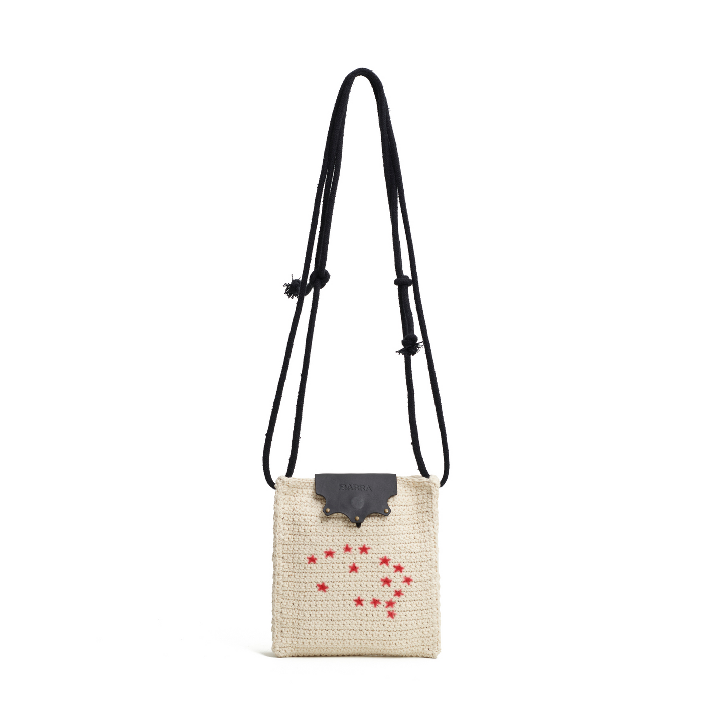 Bolsa Lateral em Croche e Couro Off White - Feito a Mao