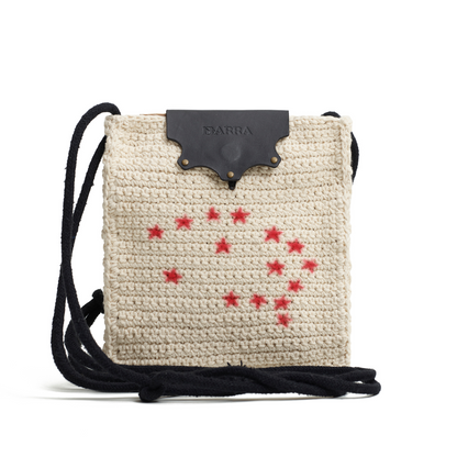 Bolsa Lateral em Croche e Couro Off White - Feito a Mao