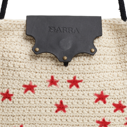 Bolsa Lateral em Croche e Couro Off White - Feito a Mao