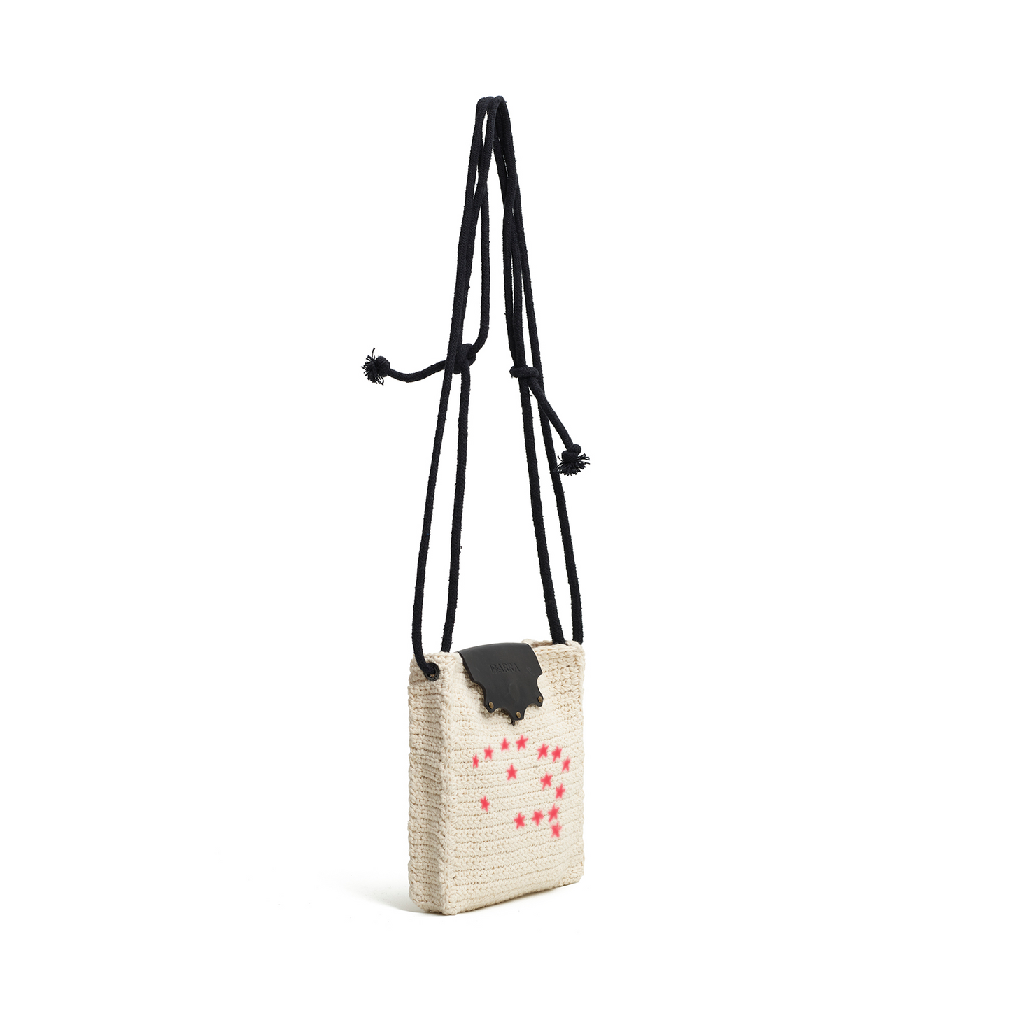 Bolsa Lateral em Croche e Couro Off White - Feito a Mao