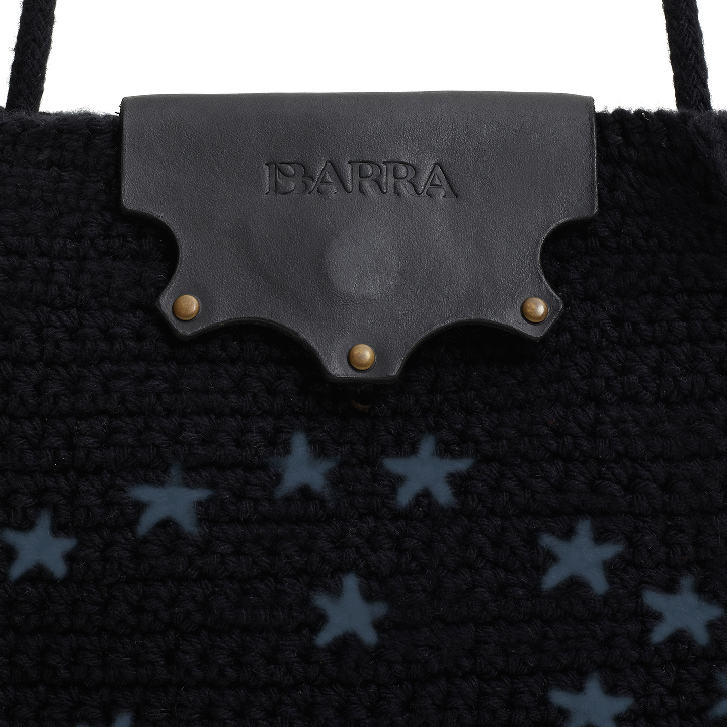 Bolsa Lateral em Croche e Couro Preta - Feito a Mao