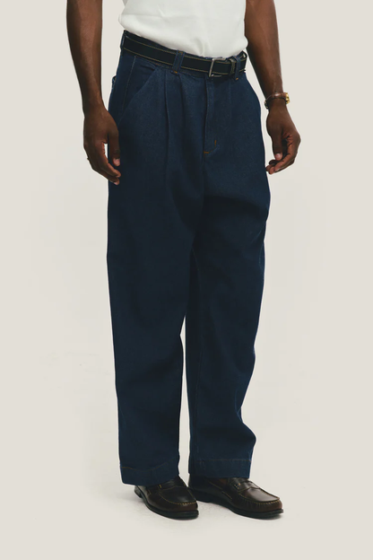 Calça Jeans Alfaiataria Dupla Prega Indigo