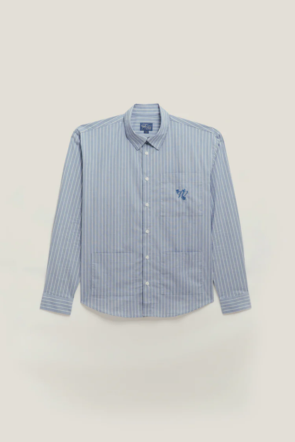 Camisa Listrada Manga Longa Azul e Off White