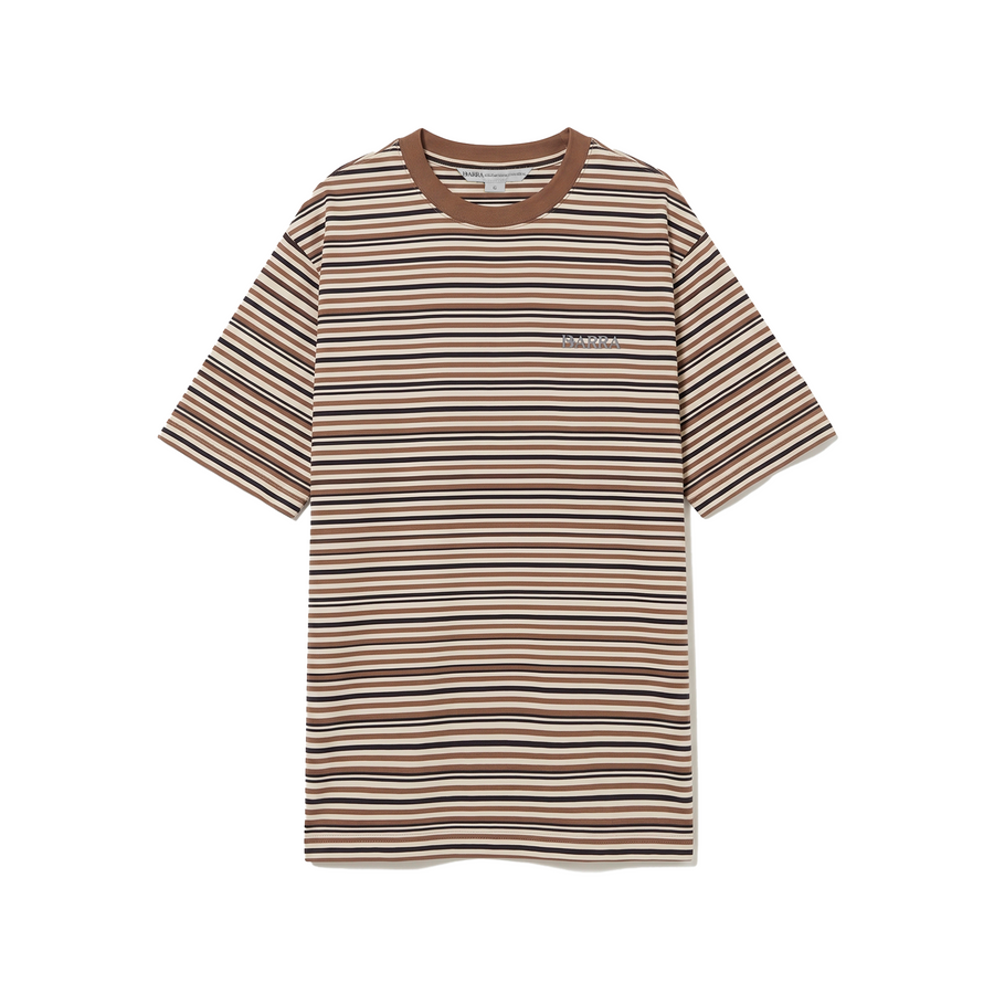 Camiseta Listrada Barra Logo Bege