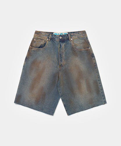 Dirty Wash Denim Shorts Blue