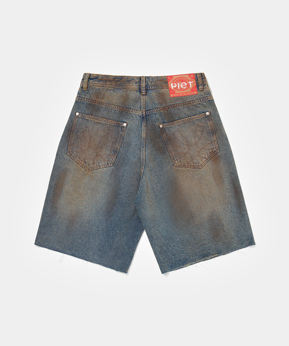 Dirty Wash Denim Shorts Blue