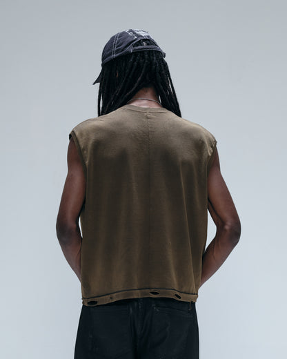 TRASHED TANK TOP - OLIVE GREEN