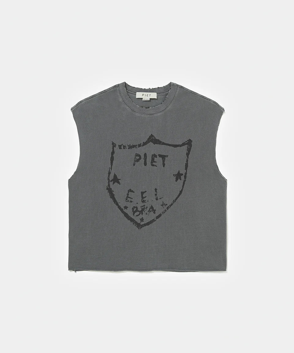 Emblem Raw Edge Oversized Tank Top  Vintage Black