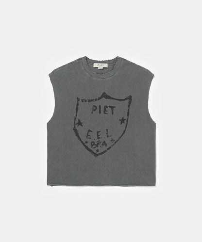 Emblem Raw Edge Oversized Tank Top  Vintage Black