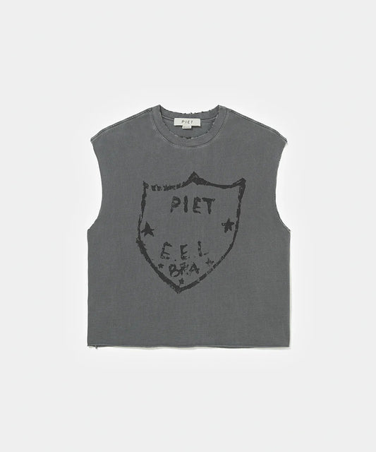 Emblem Raw Edge Oversized Tank Top  Vintage Black