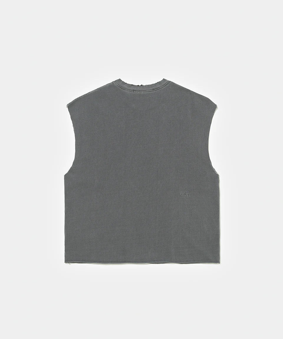 Emblem Raw Edge Oversized Tank Top  Vintage Black