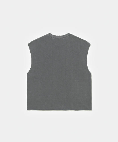 Emblem Raw Edge Oversized Tank Top  Vintage Black