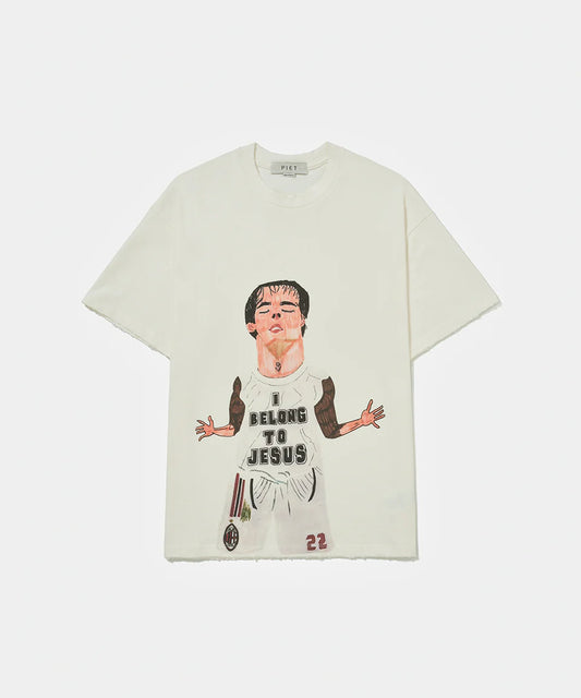 Illustrated Relaxed Jesus Tshirt  Bone White