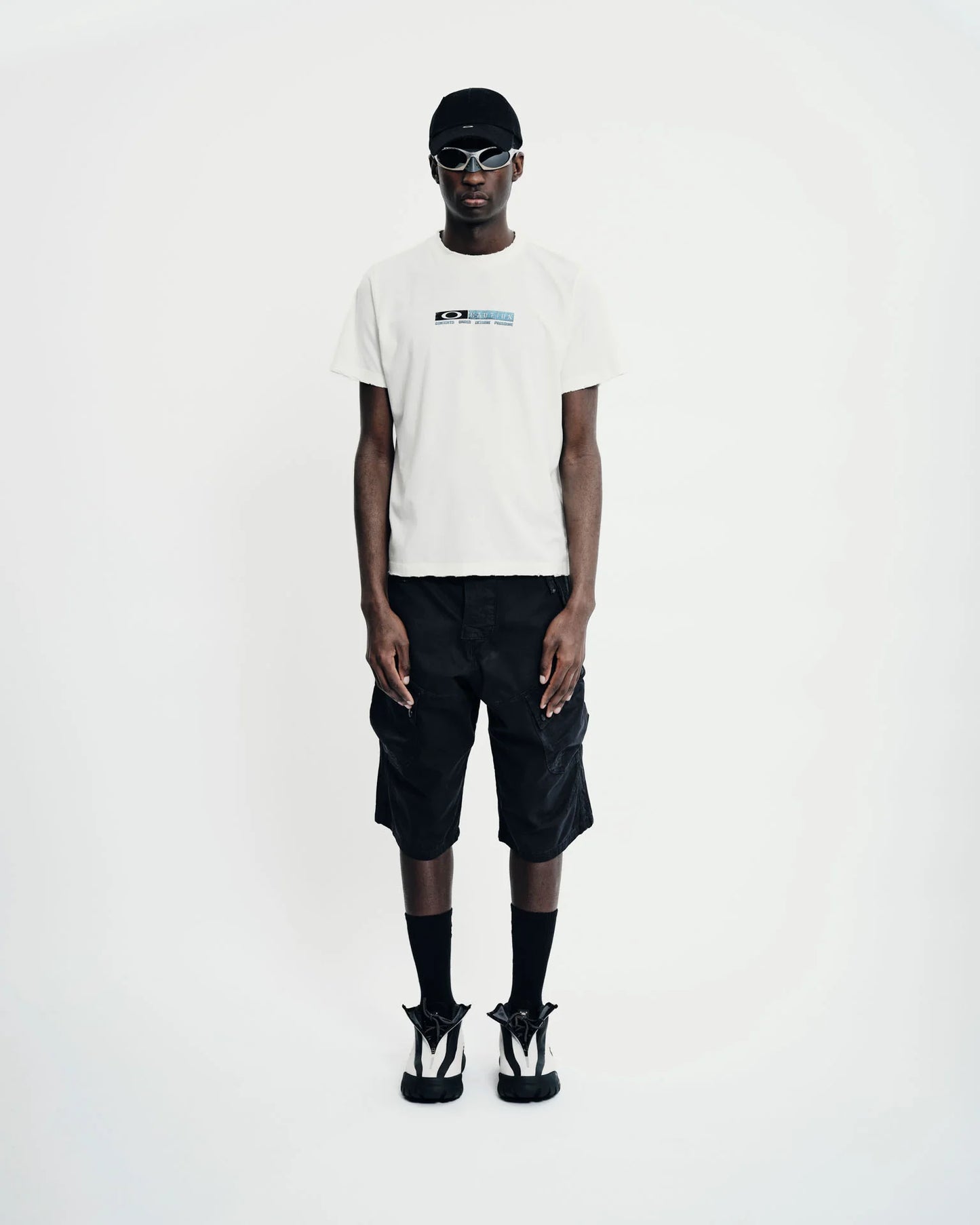 Caution Ripped Tshirt  Bone White