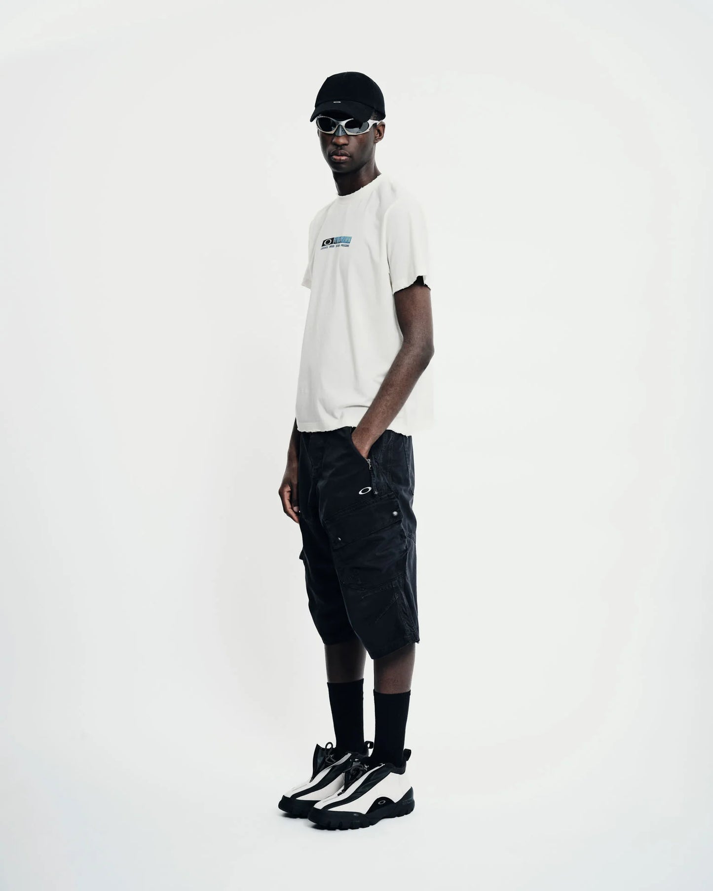 Caution Ripped Tshirt  Bone White