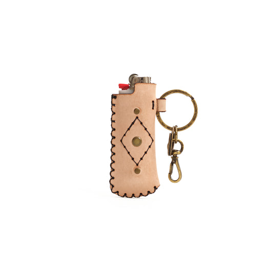 Porta Isqueiro em Couro Filetagem Bege