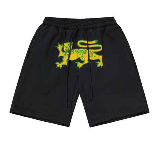 SHORTS MOLETOM ONCA PRETO E AMARELO