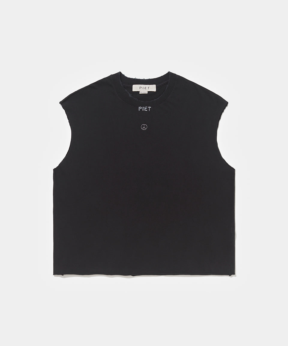 Patchwork Sleeveless Tee  Vintage Black