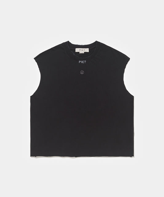 Patchwork Sleeveless Tee  Vintage Black