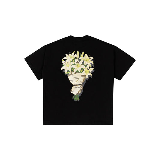 FLOWERS BOXY TEE PRETO