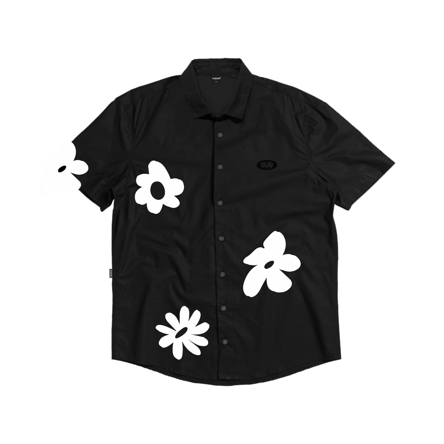 TEE BUTTON FLOWERS PRETO