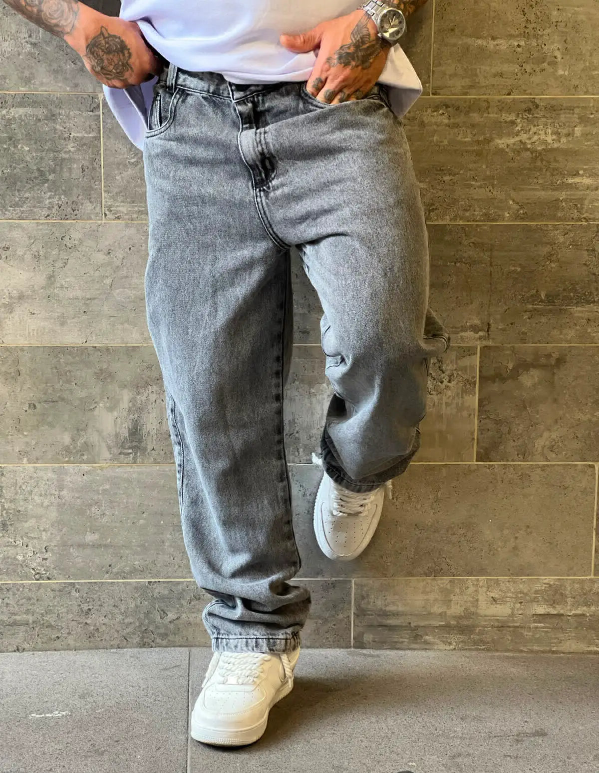 Calça Reta Cinza