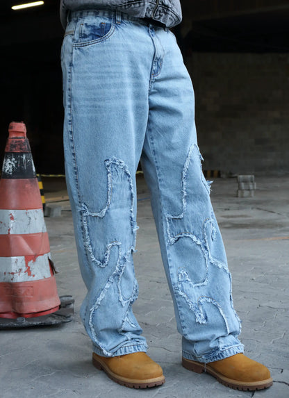 Calça Baggy Patchwork  Fire Blue