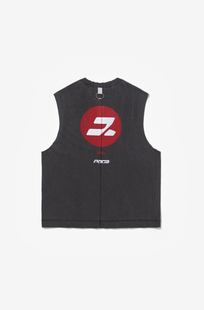 DRUMMER TANK TOP RED LOGO STONE WASHED BLACK