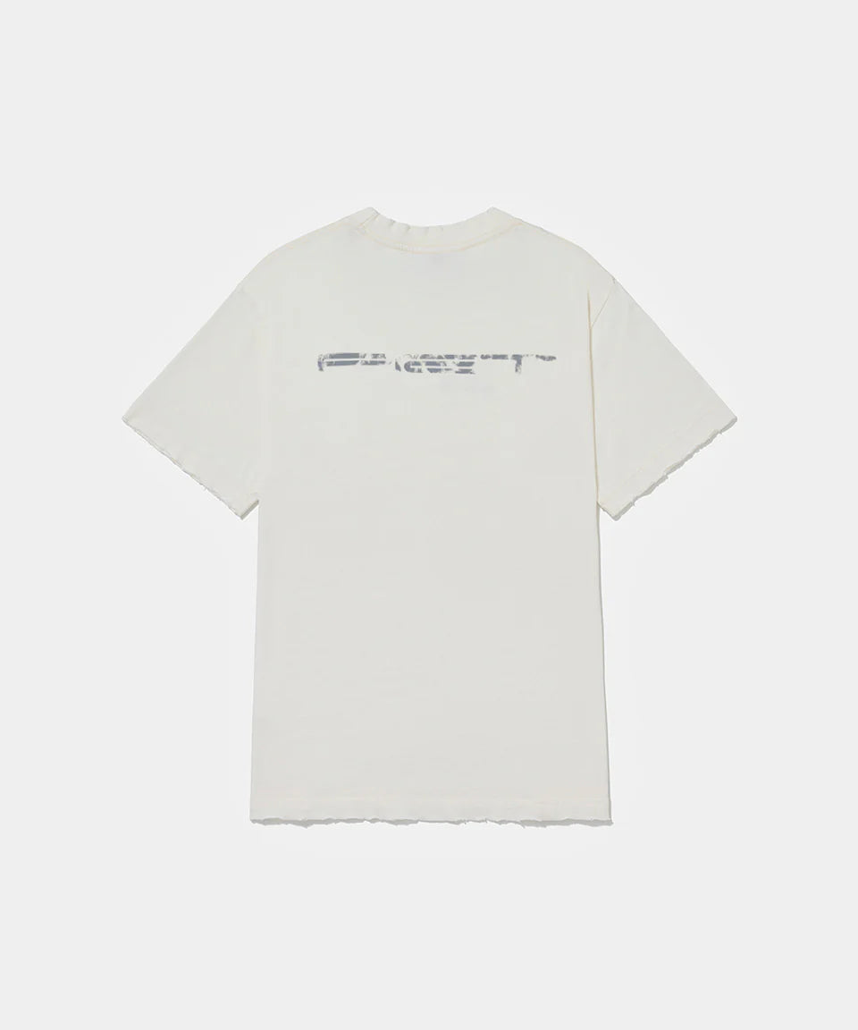 Caution Ripped Tshirt  Bone White