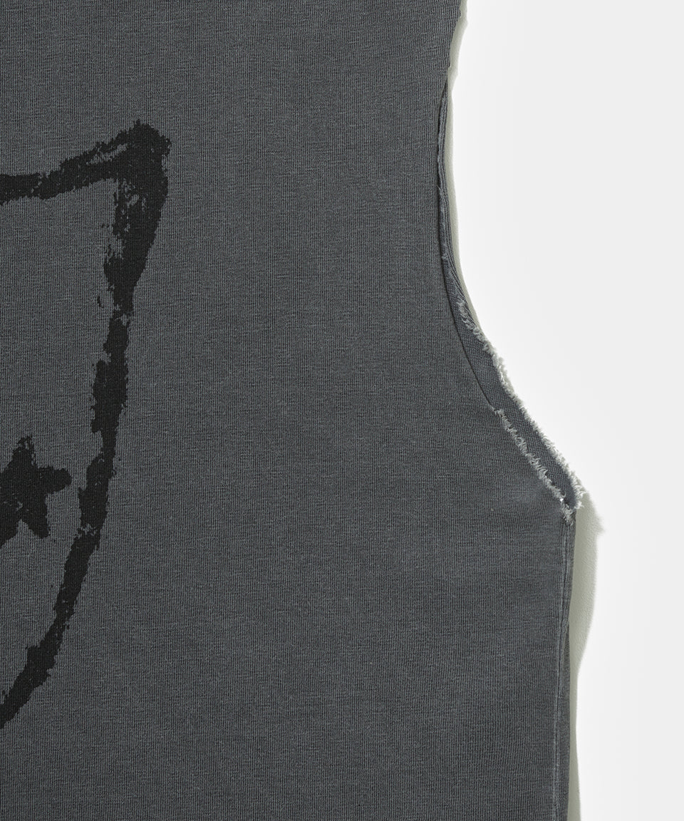 Emblem Raw Edge Oversized Tank Top  Vintage Black