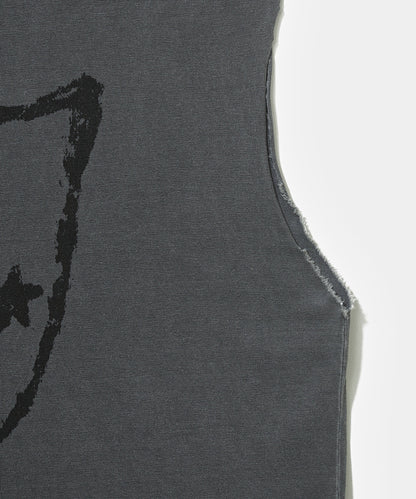 Emblem Raw Edge Oversized Tank Top  Vintage Black