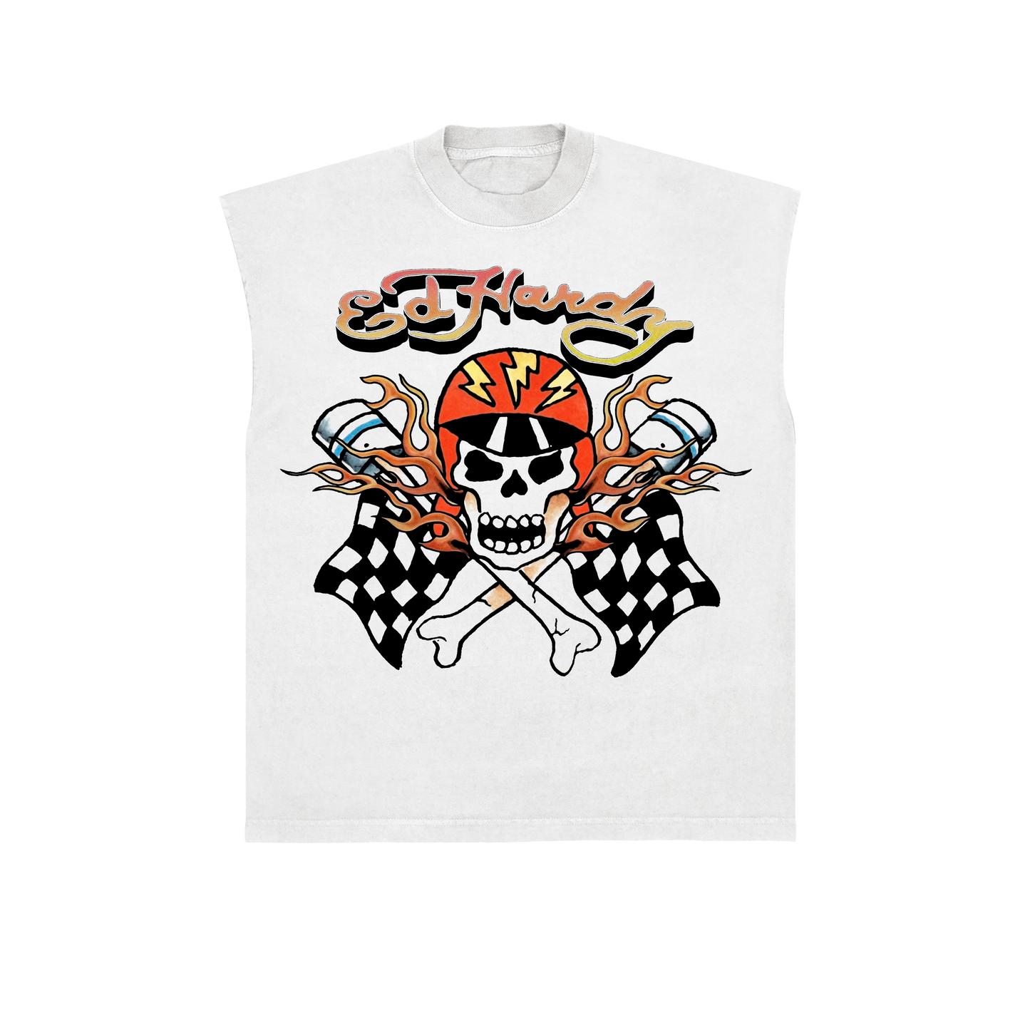 Sleeveless Tee Skull Racer White