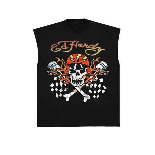 Sleeveless Tee Skull Racer Black