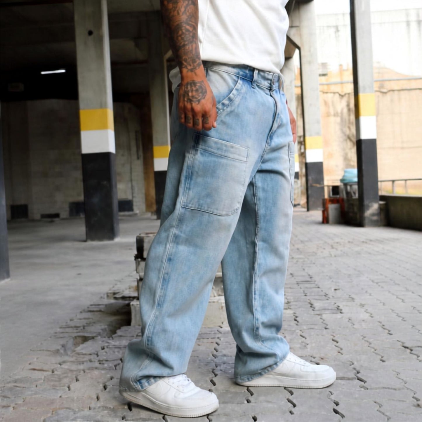 Calça Baggy Cargo Frontal Jeans